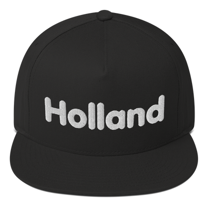 'Holland' Flat Bill Snapback | White/Black Embroidery