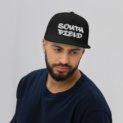 'Southfield' Flat Bill Snapback | White/Black Embroidery