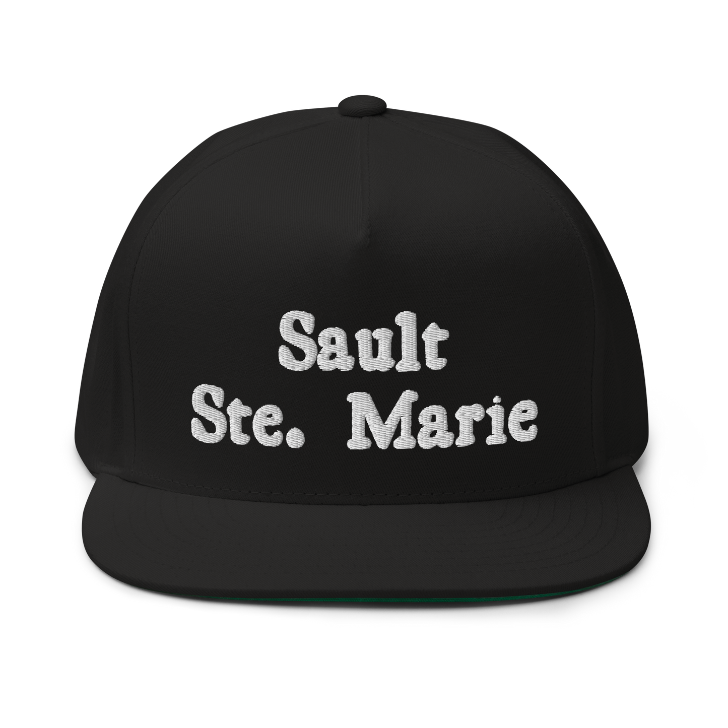 'Sault Ste. Marie' Flat Bill Snapback | White/Black Embroidery