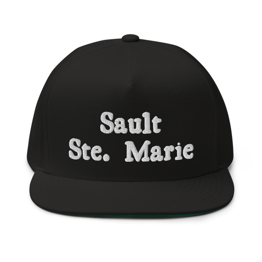 'Sault Ste. Marie' Flat Bill Snapback | White/Black Embroidery