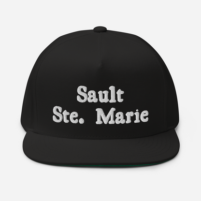 'Sault Ste. Marie' Flat Bill Snapback | White/Black Embroidery