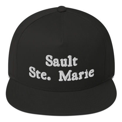 'Sault Ste. Marie' Flat Bill Snapback | White/Black Embroidery