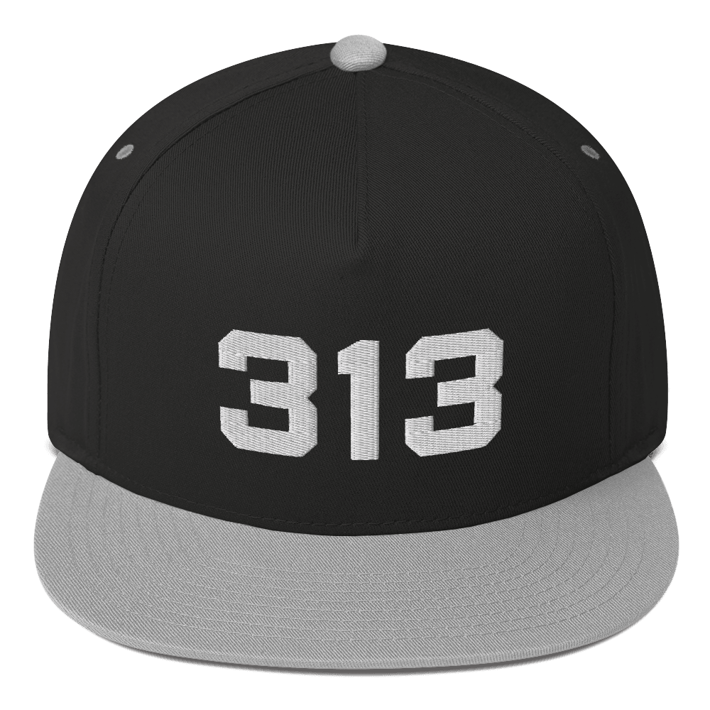 Detroit '313' Flat Bill Cap | White/Black Embroidery - Circumspice Michigan