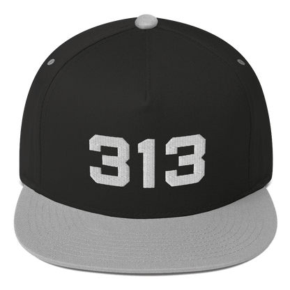 Detroit '313' Flat Bill Cap | White/Black Embroidery - Circumspice Michigan