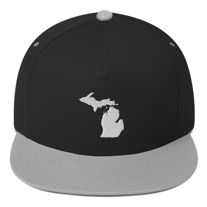 Michigan Outline Flat Bill Cap | White/Navy Embroidery - Circumspice Michigan