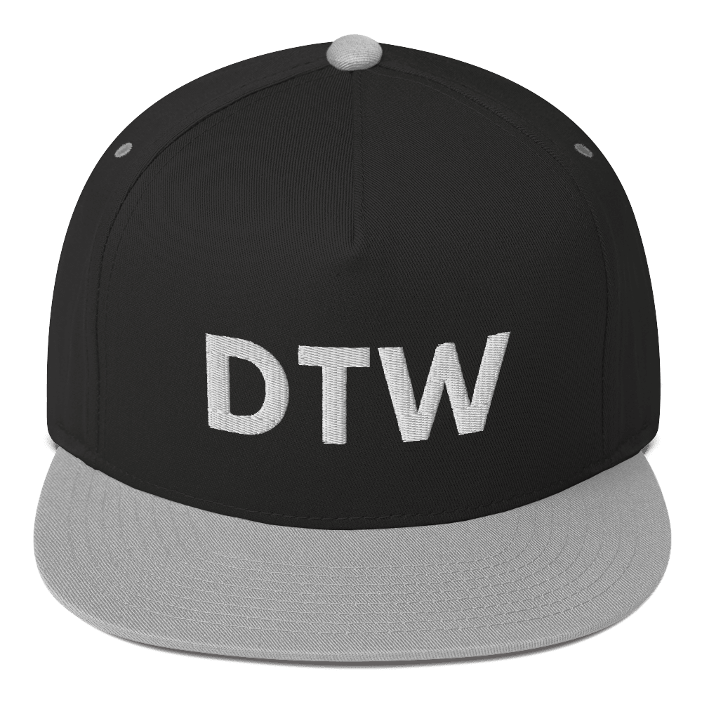 Detroit 'DTW' Flat Bill Hat | White/Black Embroidery - Circumspice Michigan