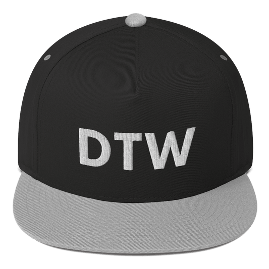 Detroit 'DTW' Flat Bill Hat | White/Black Embroidery - Circumspice Michigan