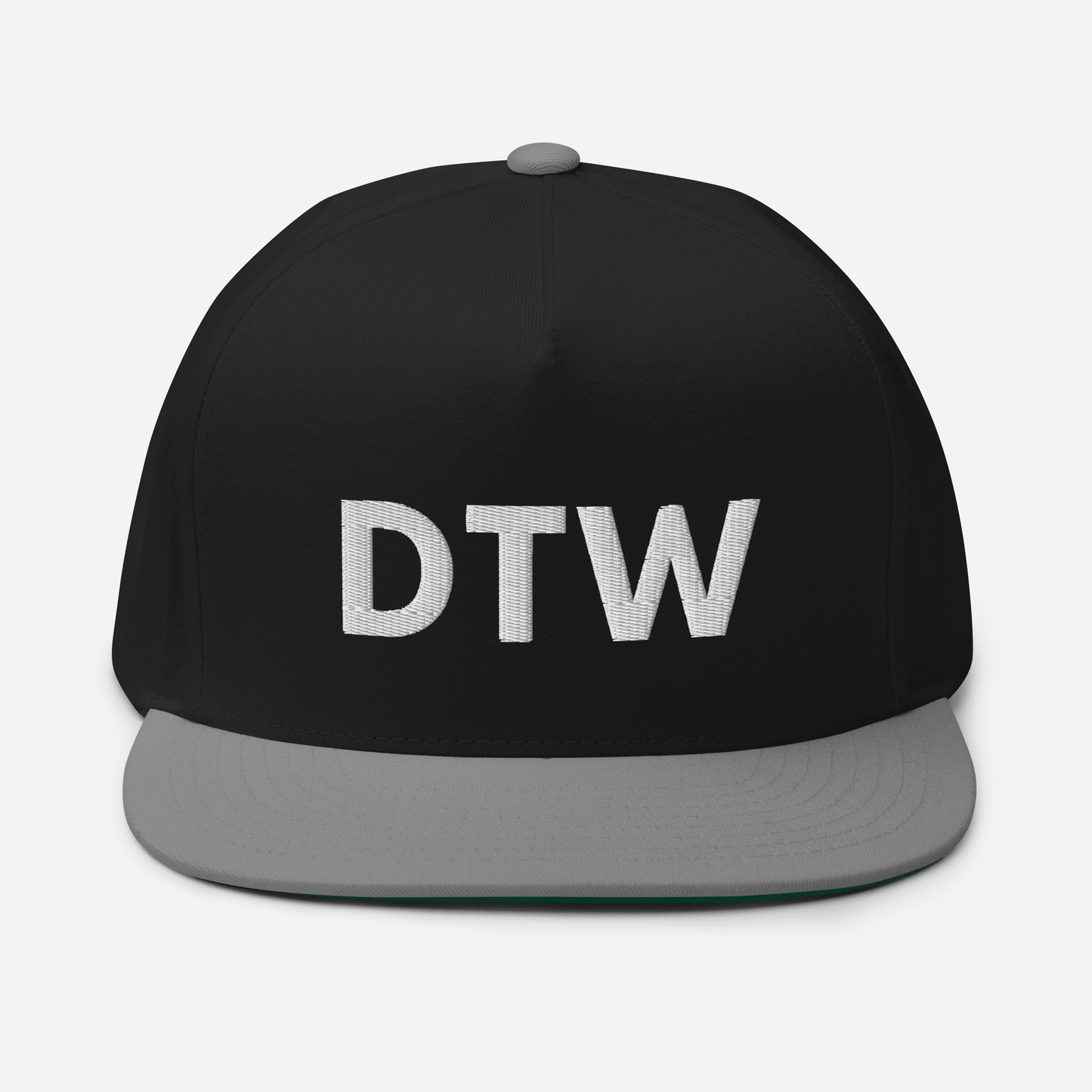 Detroit 'DTW' Flat Bill Hat | White/Black Embroidery - Circumspice Michigan