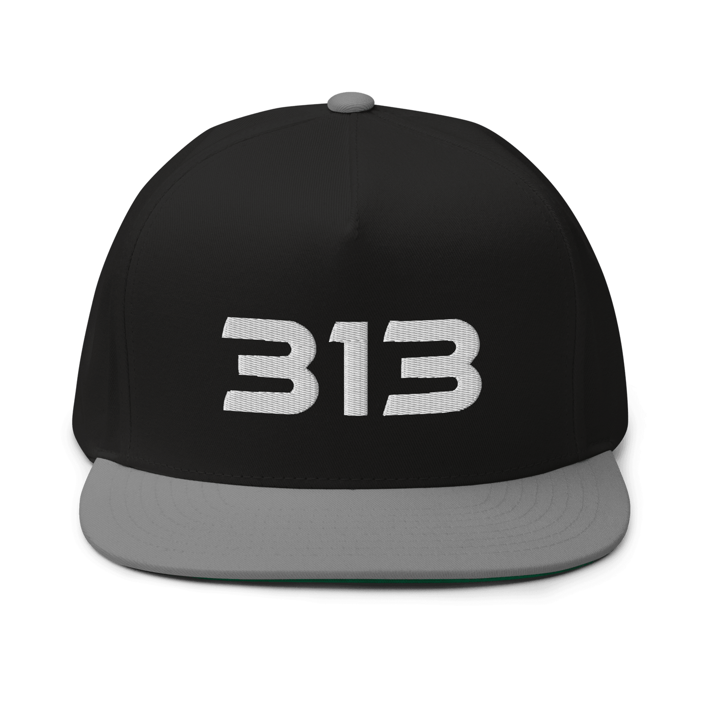 Detroit '313' Flat Bill Cap (Futuristic Sans Font) | White/Black Embroidery - Circumspice Michigan