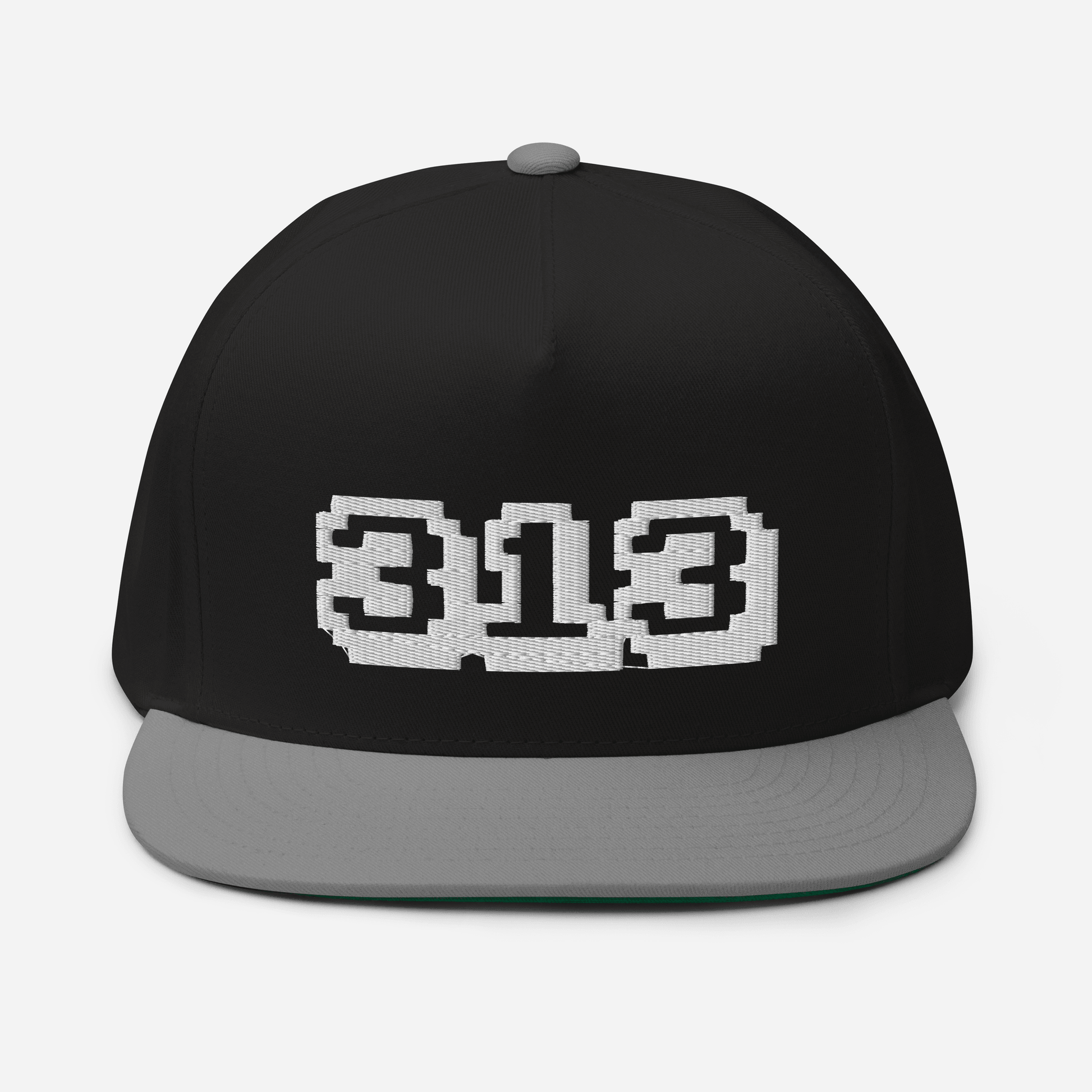 Detroit '313' Flat Bill Cap (Arcade Font) | White/Black Embroidery - Circumspice Michigan