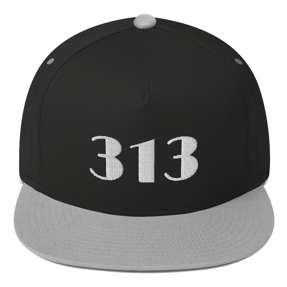 Detroit '313' Flat Bill Cap (Art Deco Font) | White/Black Embroidery - Circumspice Michigan