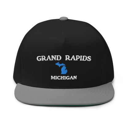 'Grand Rapids Michigan' Flat Bill Snapback Cap (w/ Michigan Outline)