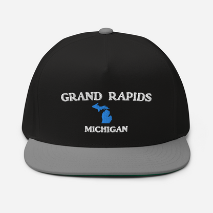 'Grand Rapids Michigan' Flat Bill Snapback Cap (w/ Michigan Outline)