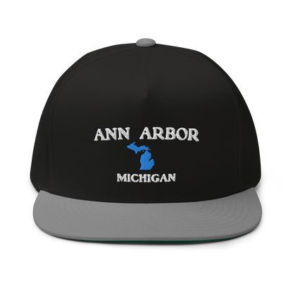 'Ann Arbor Michigan' Flat Bill Snapback Cap (w/ Michigan Outline)