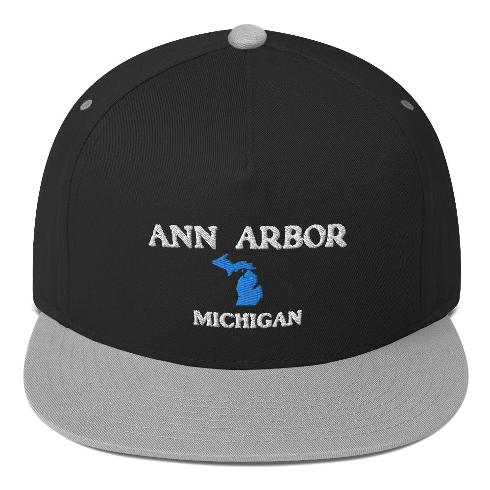 'Ann Arbor Michigan' Flat Bill Snapback Cap (w/ Michigan Outline)