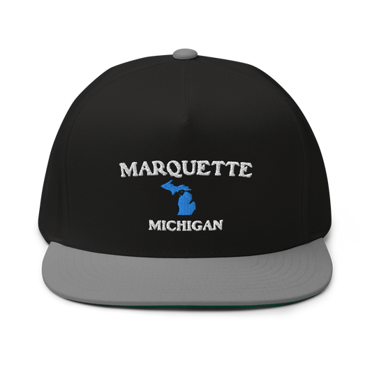 'Marquette Michigan' Flat Bill Snapback (w/ Michigan Outline)