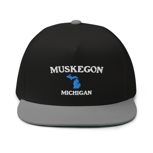 'Muskegon Michigan' Flat Bill Snapback (w/ Michigan Outline)