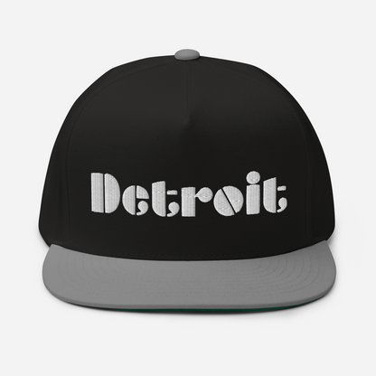 'Detroit' Flat Bill Snapback | White/Black Embridery