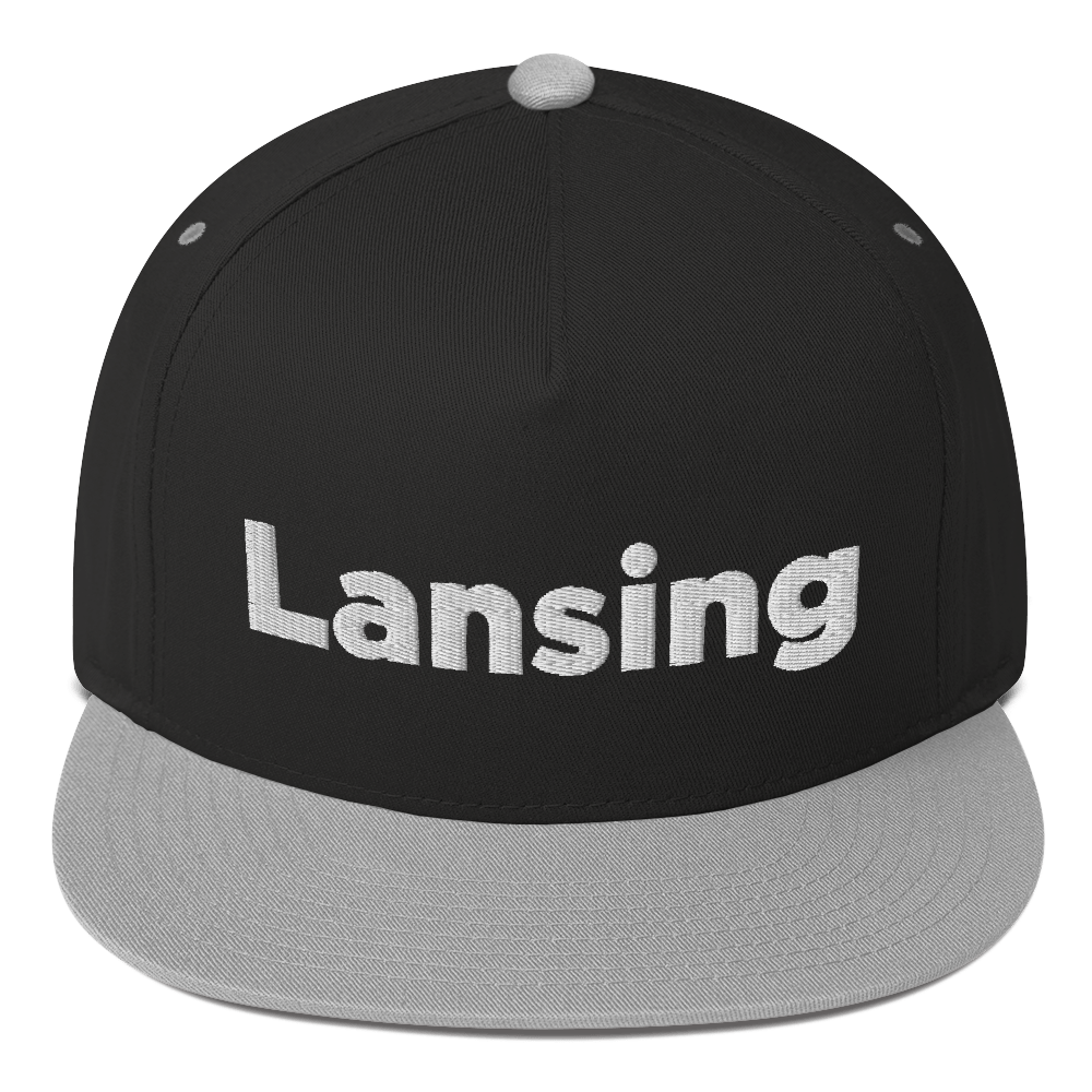 'Lansing' Flat Bill Snapback | White/Black Embroidery