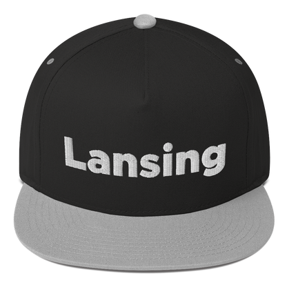 'Lansing' Flat Bill Snapback | White/Black Embroidery