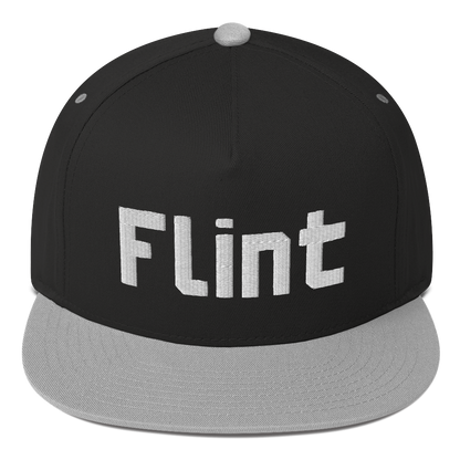 'Flint' Flat Bill Snapback | White/Black Embroidery