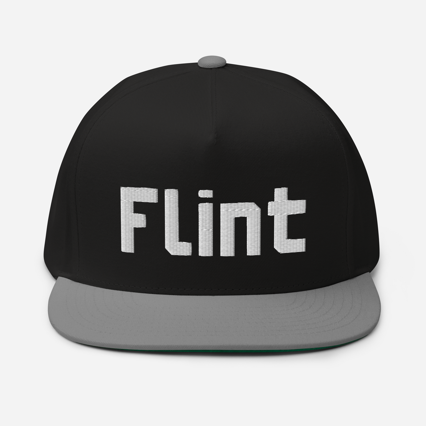 'Flint' Flat Bill Snapback | White/Black Embroidery