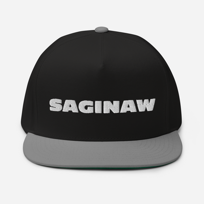 'Saginaw' Flat Bill Snapback | White/Black Embroidery