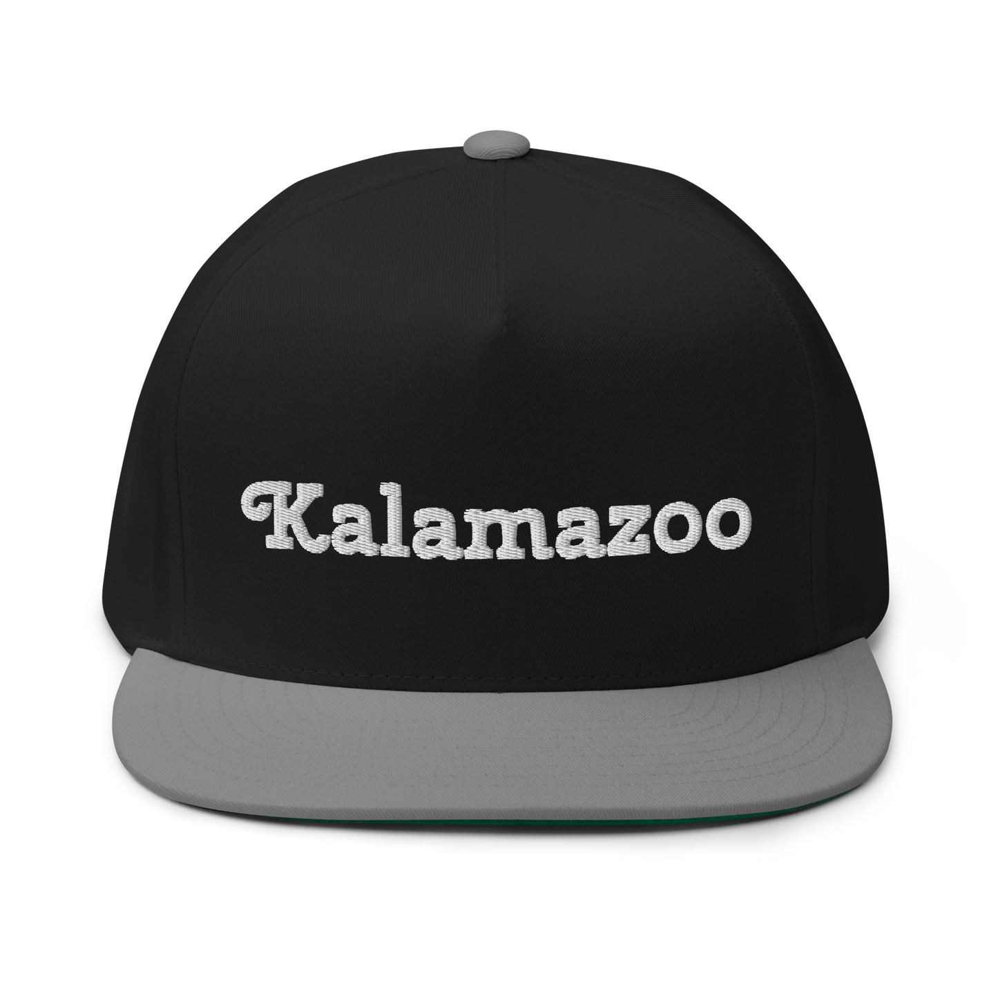 'Kalamazoo' Flat Bill Snapback | White/Black Embroidery