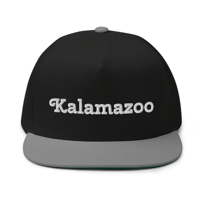 'Kalamazoo' Flat Bill Snapback | White/Black Embroidery