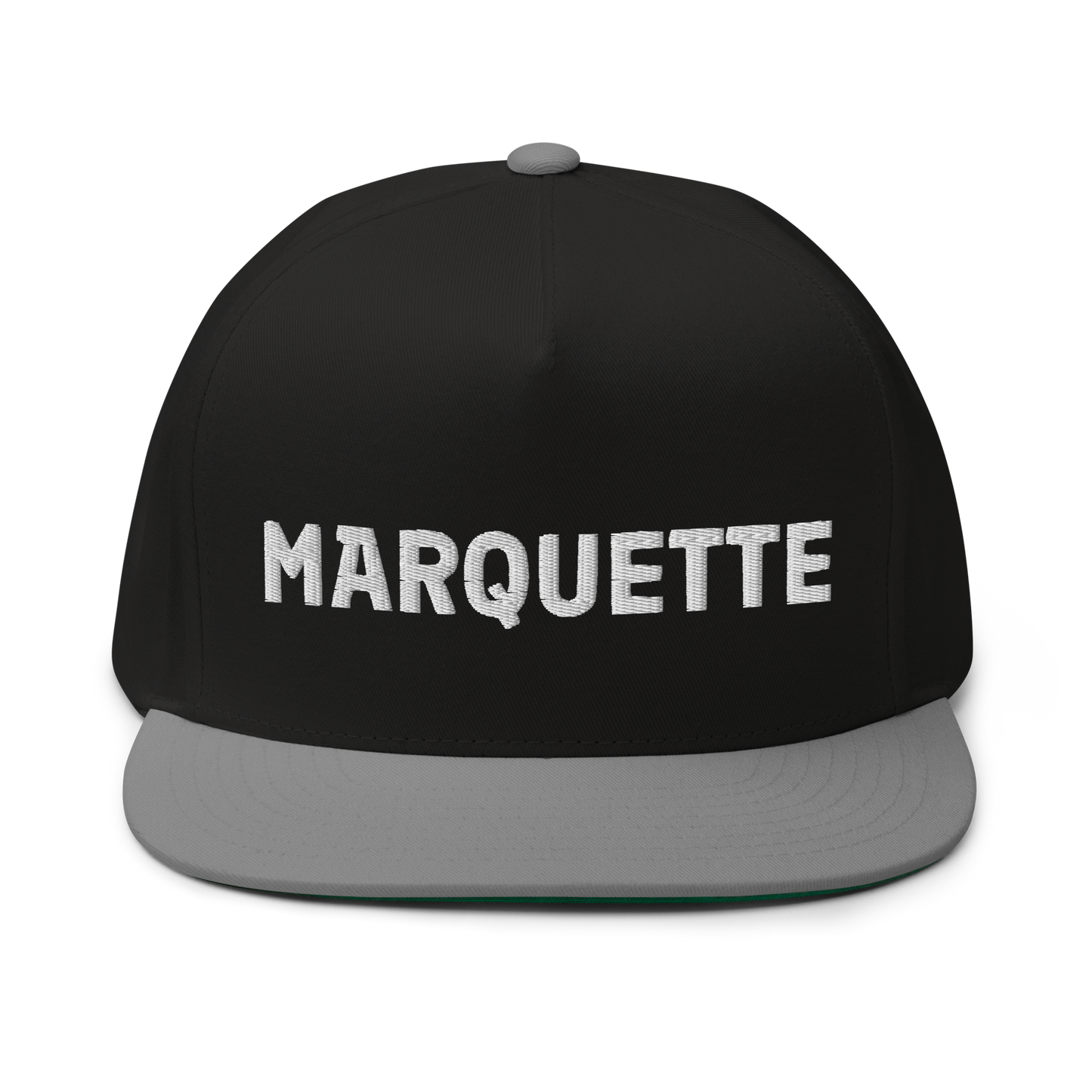 'Marquette' Flat Bill Snapback | White/Black Embroidery