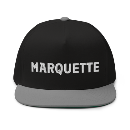 'Marquette' Flat Bill Snapback | White/Black Embroidery