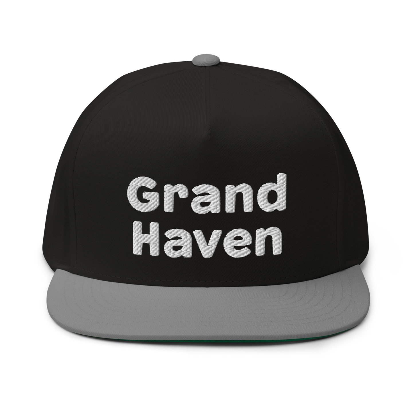 'Grand Haven' Flat Bill Snapback | White/Black Embroidery