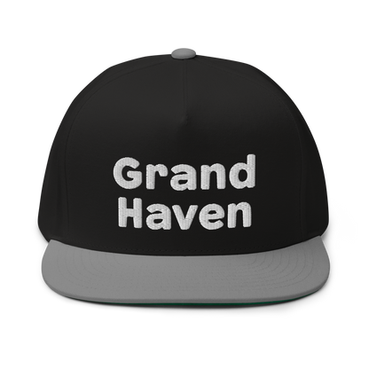 'Grand Haven' Flat Bill Snapback | White/Black Embroidery