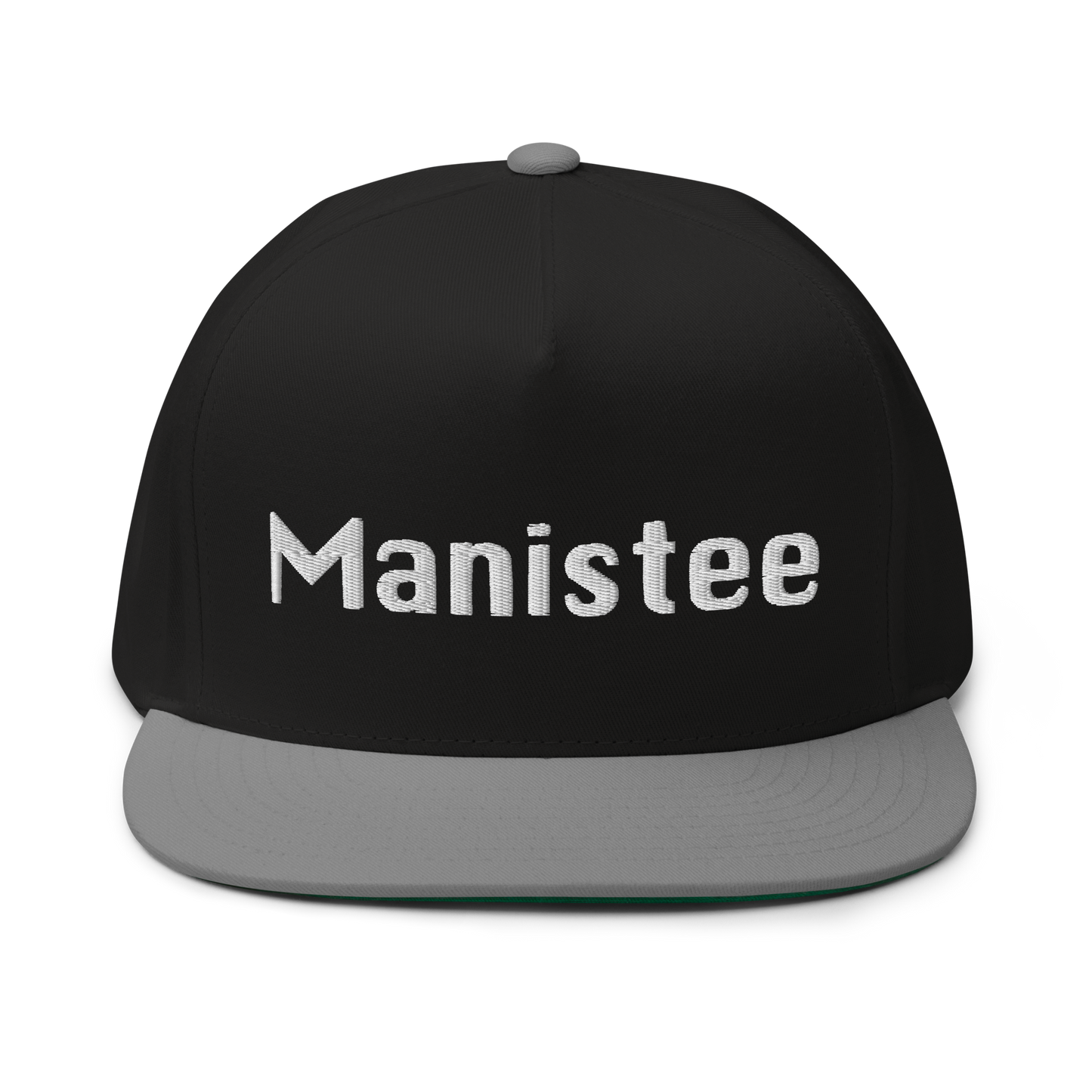 'Manistee' Flat Bill Snapback | White/Black Embroidery