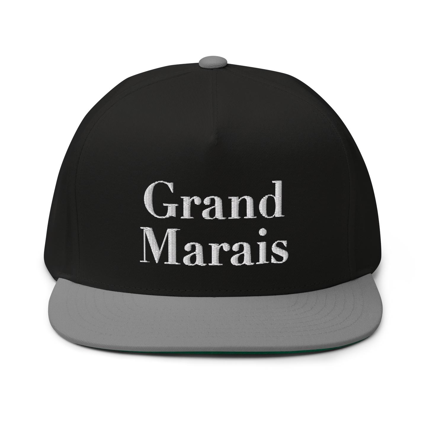 'Grand Marais' Flat Bill Snapback | White/Black Embroidery