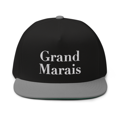 'Grand Marais' Flat Bill Snapback | White/Black Embroidery