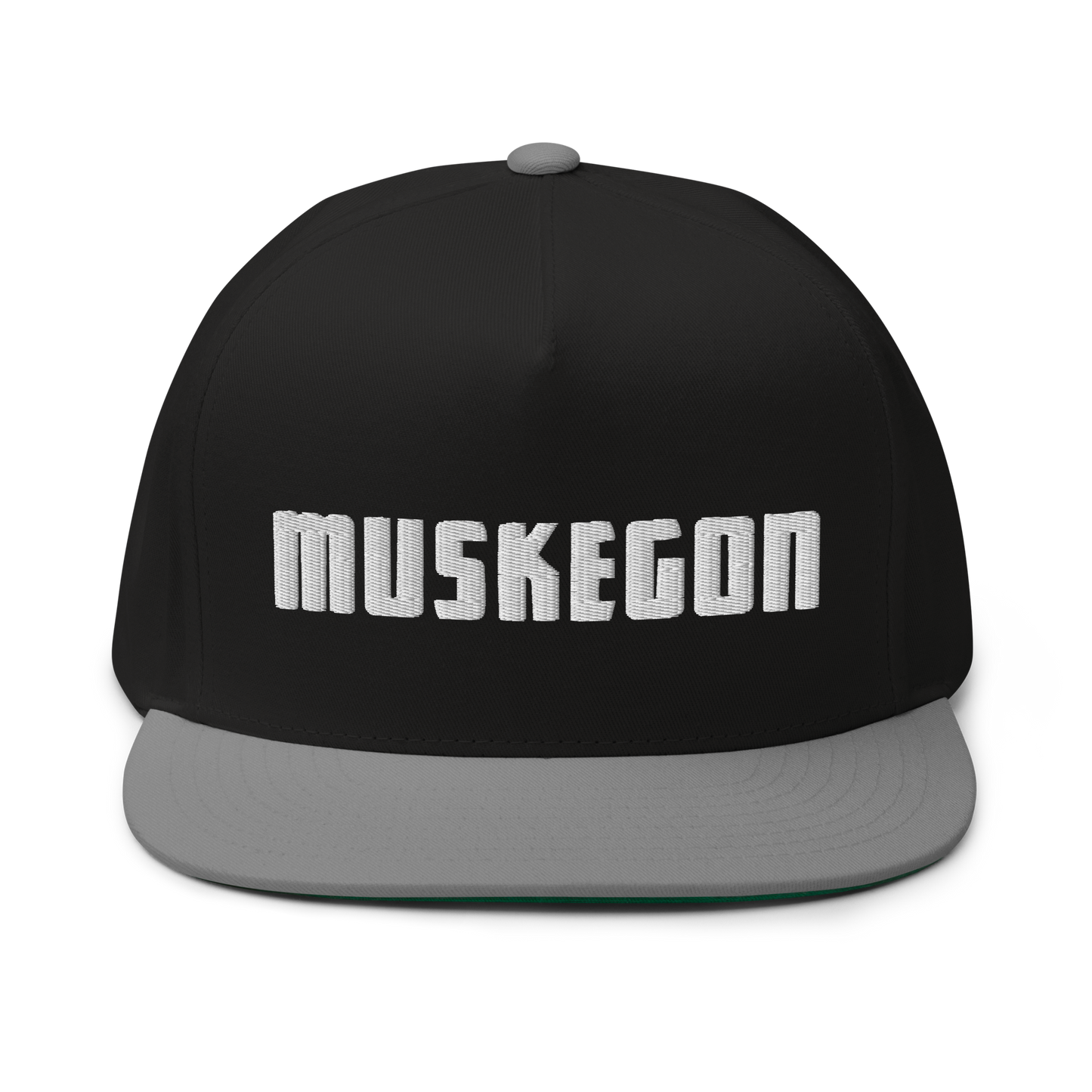 'Muskegon' Flat Bill Snapback | White/Black Embroidery