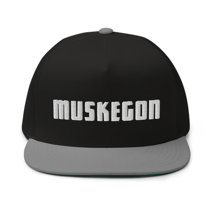 'Muskegon' Flat Bill Snapback | White/Black Embroidery