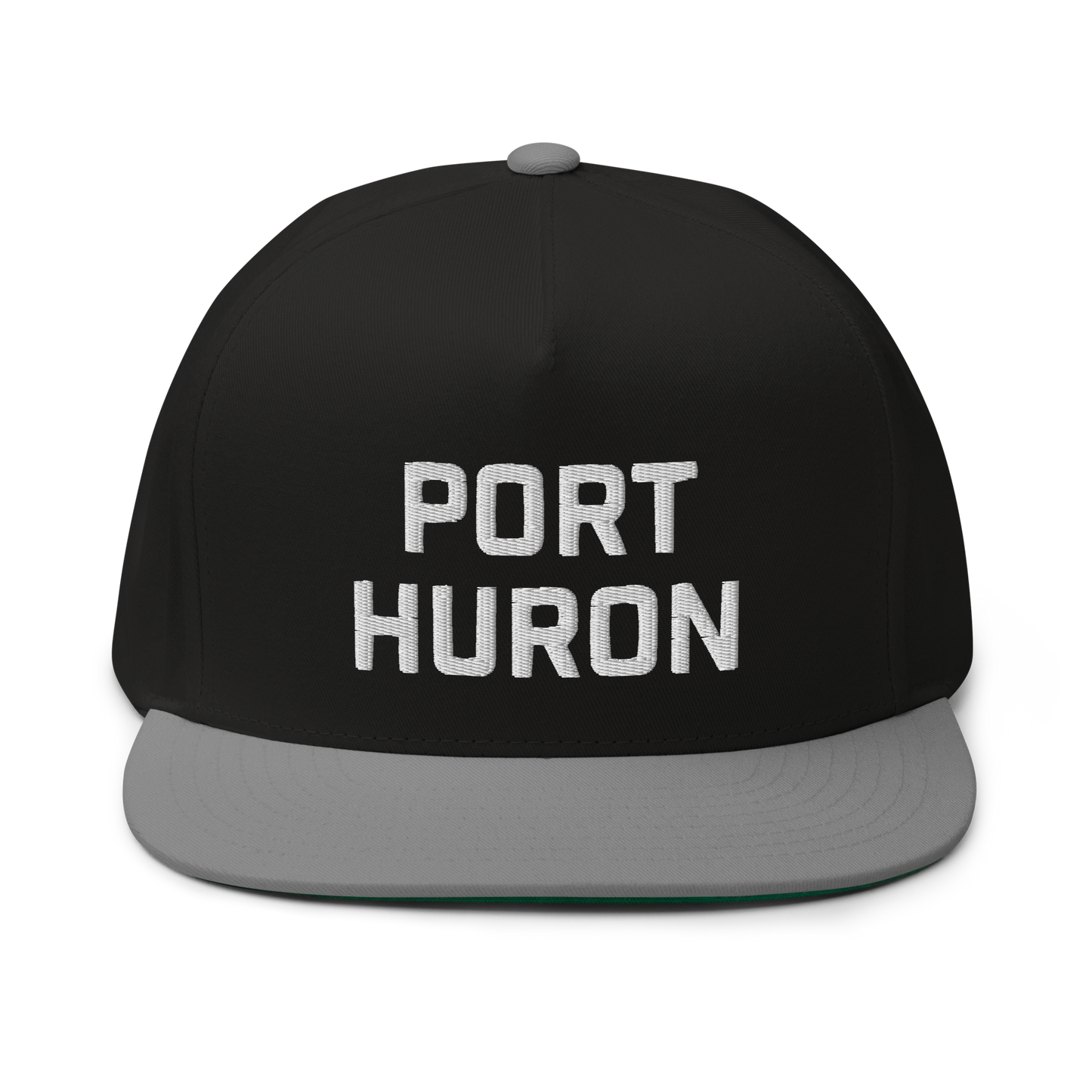 'Port Huron' Flat Bill Snapback | White/Black Embroidery