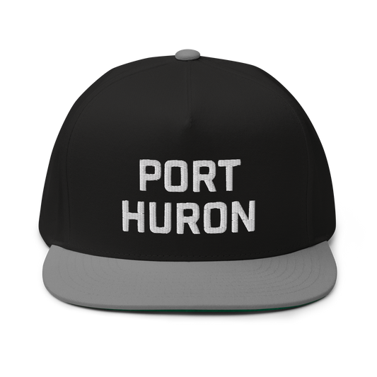 'Port Huron' Flat Bill Snapback | White/Black Embroidery