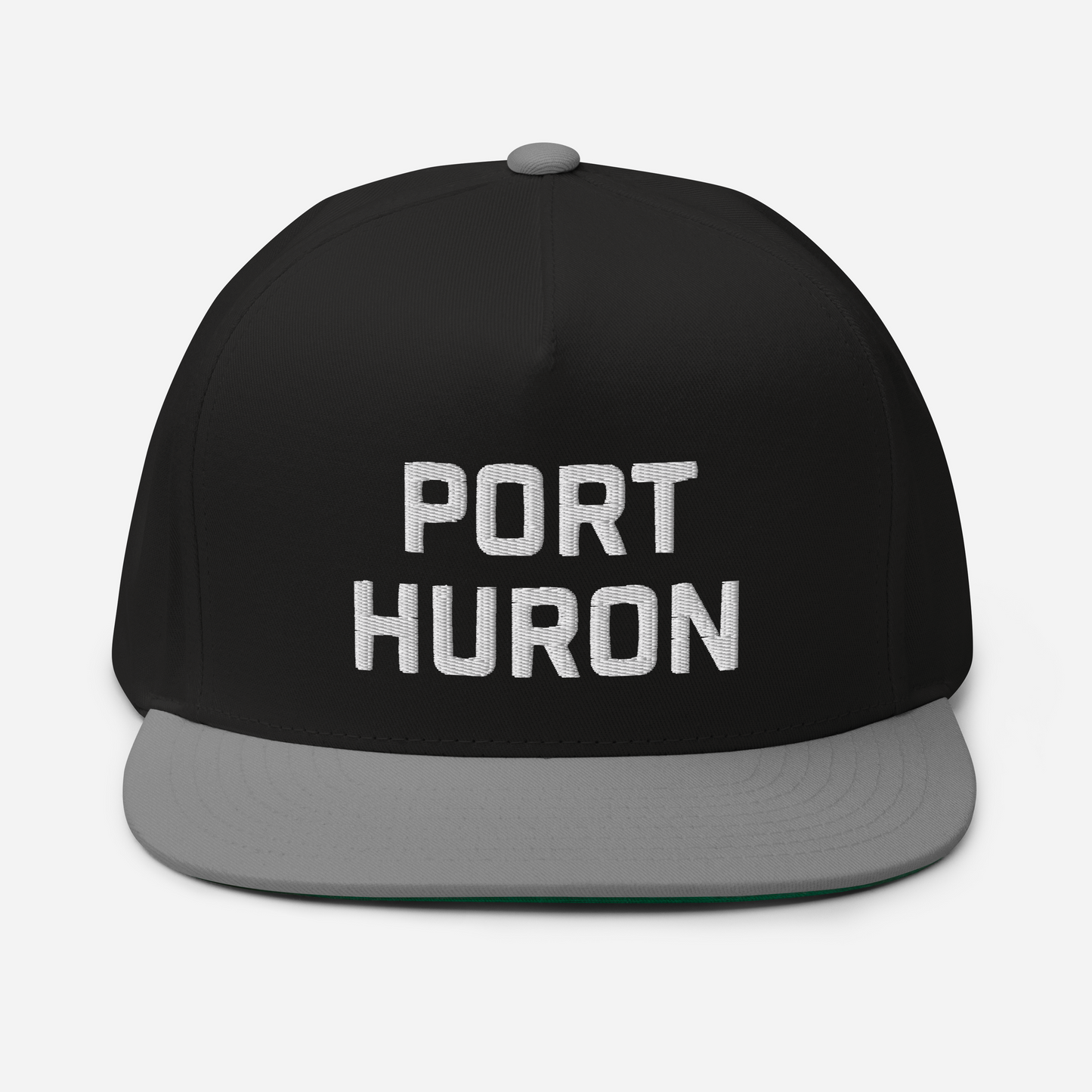 'Port Huron' Flat Bill Snapback | White/Black Embroidery