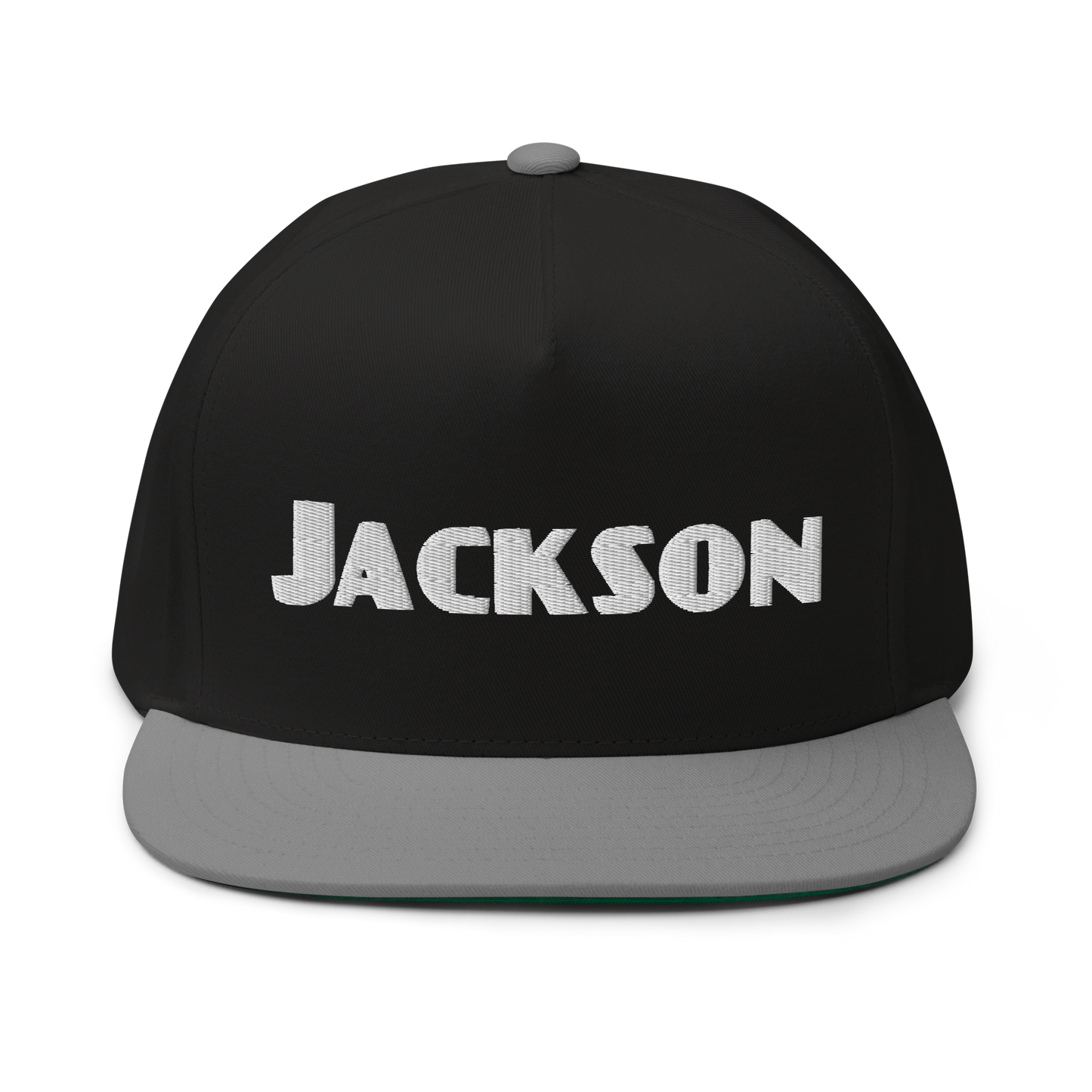 'Jackson' Flat Bill Snapback | White/Black Embroidery