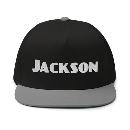 'Jackson' Flat Bill Snapback | White/Black Embroidery