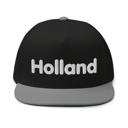 'Holland' Flat Bill Snapback | White/Black Embroidery