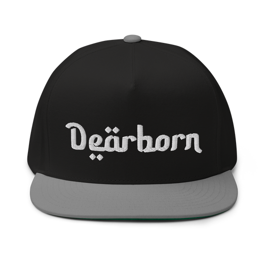 'Dearborn' Flat Bill Snapback | White/Black Embroidery