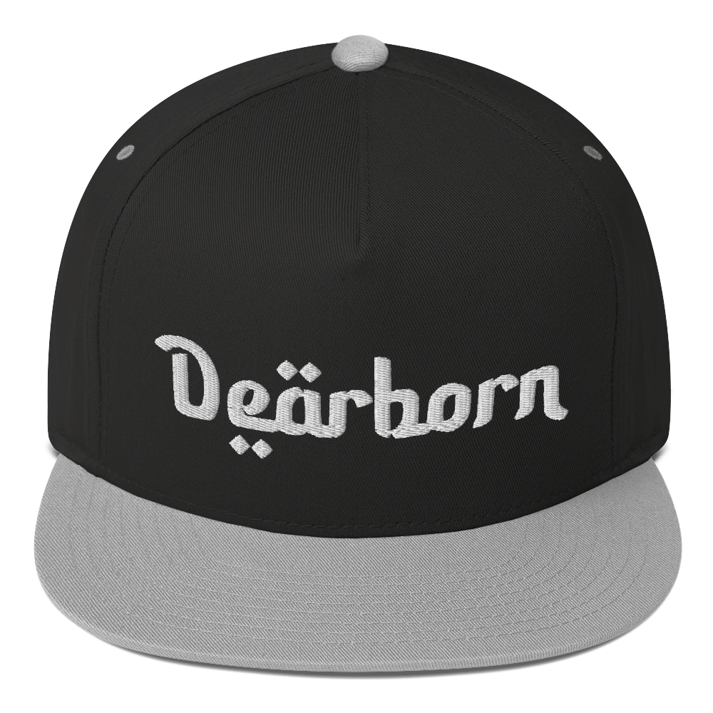 'Dearborn' Flat Bill Snapback | White/Black Embroidery