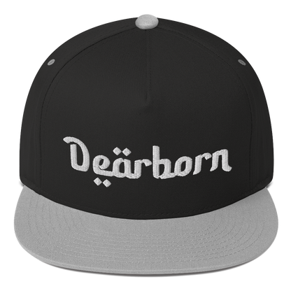 'Dearborn' Flat Bill Snapback | White/Black Embroidery