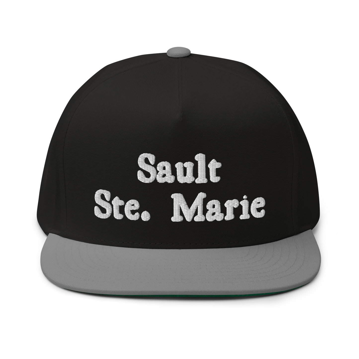 'Sault Ste. Marie' Flat Bill Snapback | White/Black Embroidery