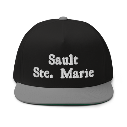 'Sault Ste. Marie' Flat Bill Snapback | White/Black Embroidery