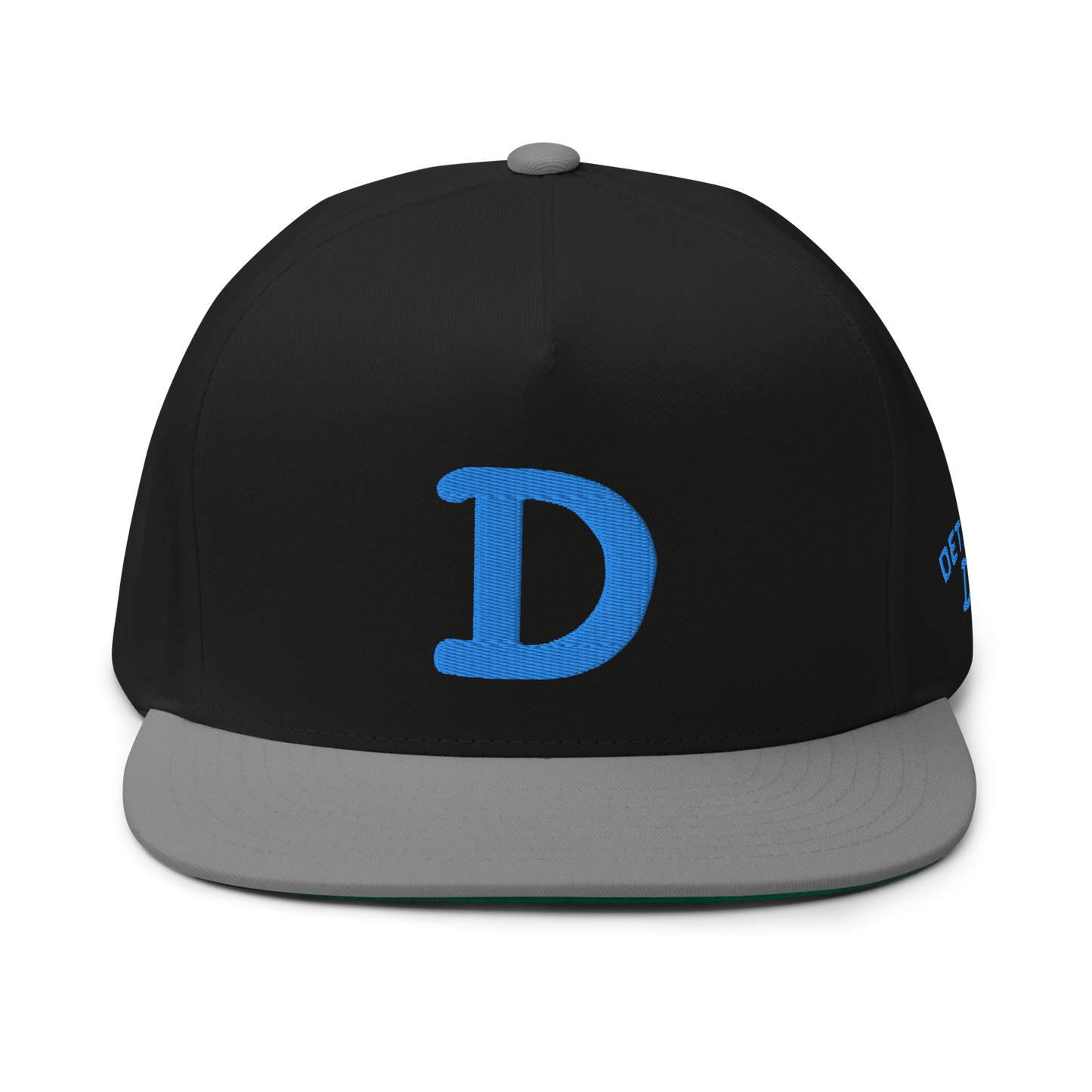 Detroit 'Old French D' Flat Bill Snapback (w/ Side Design) | Azure Embroidery